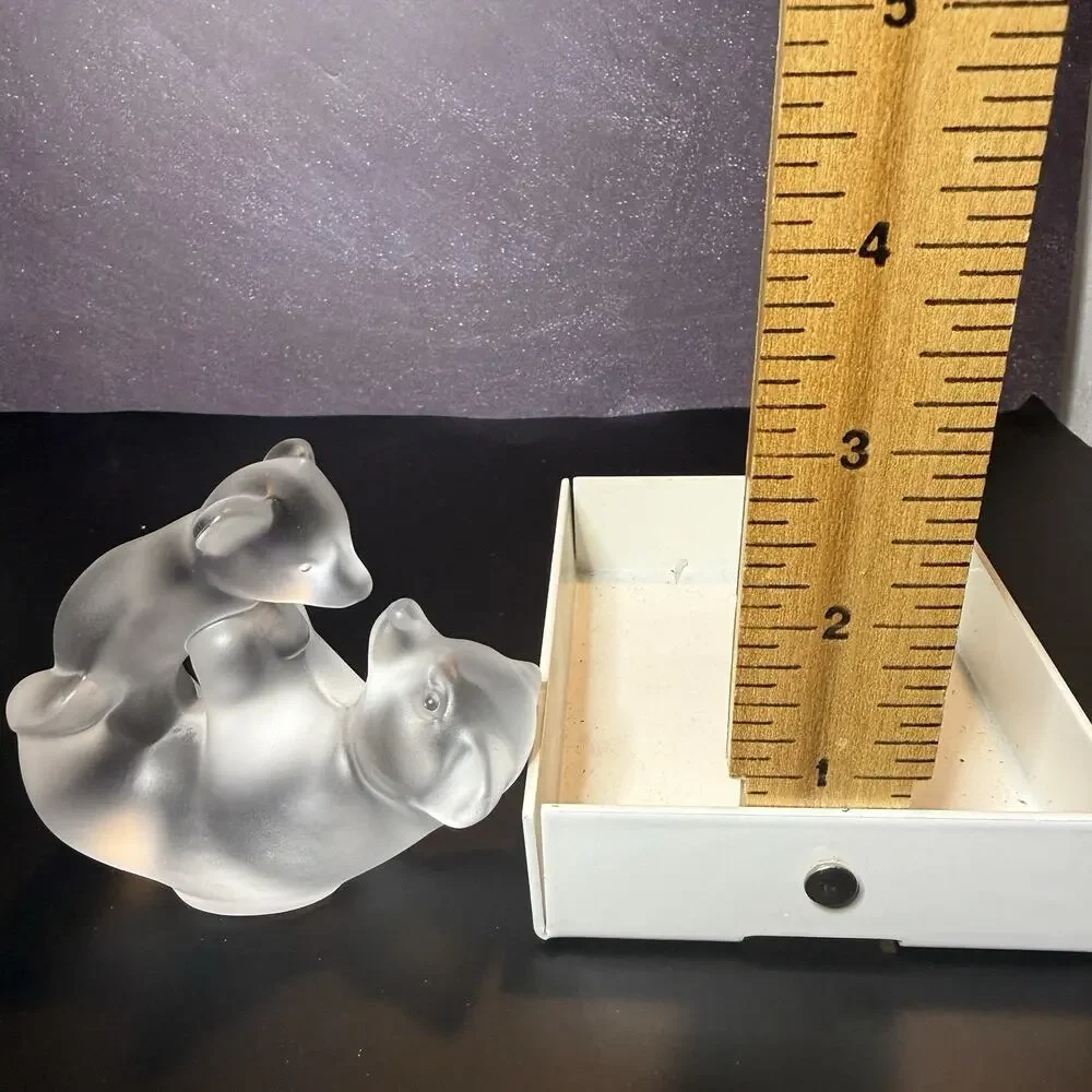 Frosted Art Glass Playful Bear & Cub Figurine Crystal de Sevres Style Unmarked